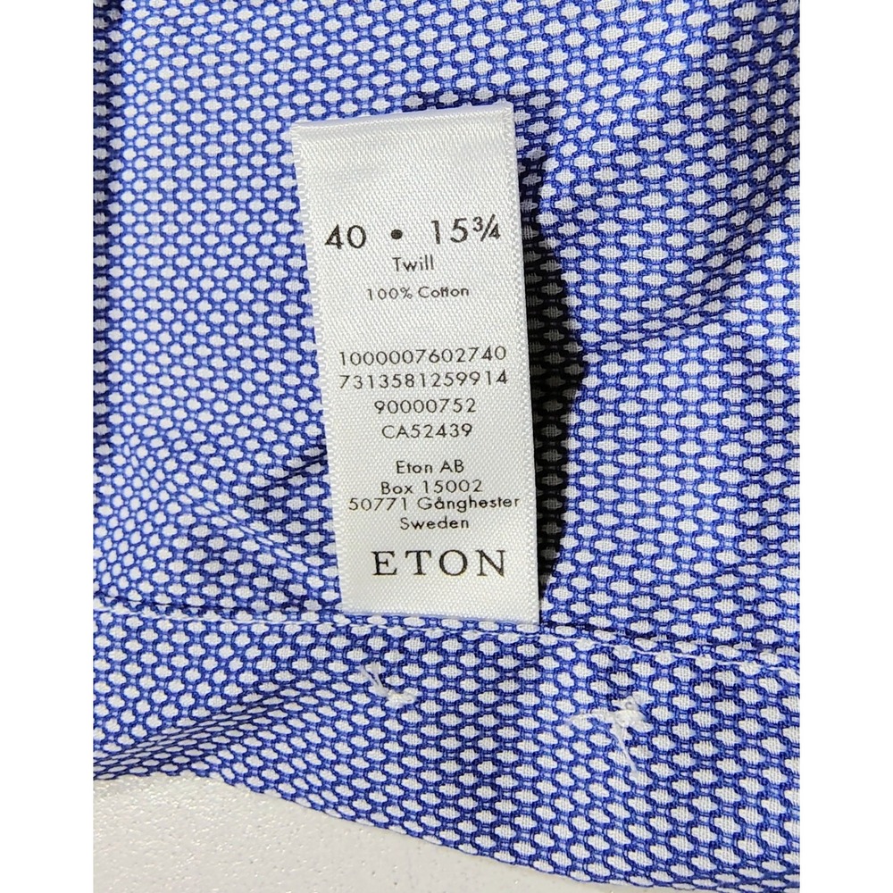 Eton Slim Fit Dress Shirt Men 40 15.75 Blue Signature Twill Cotton EUC - Picture 7 of 13